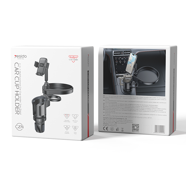 מתקן טלפון מסתובב לרכב עם מקום לכוסות, בקבוקי טרמוס ומגש מתקפל לנוחות מקסימלית | Yesido C274