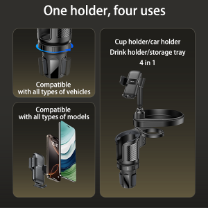 מתקן טלפון מסתובב לרכב עם מקום לכוסות, בקבוקי טרמוס ומגש מתקפל לנוחות מקסימלית | Yesido C274