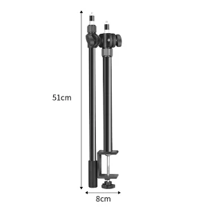 סטנד צילום לשולחן עבודה עם חיבור 1/4 אינץ' | זרוע מתכווננת עד 55 ס״מ ומסתובבת 360° לצילום מכל זווית