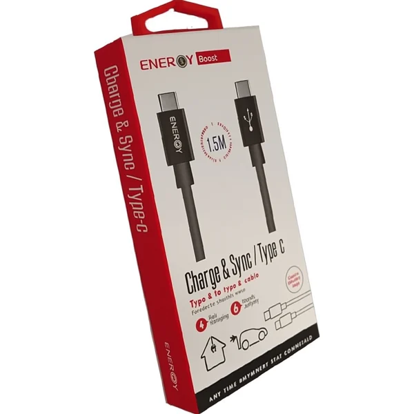 כבל Usb C מהיר באורך 1.5 מטר שחור איכותי ועמיד | Energy א Copy