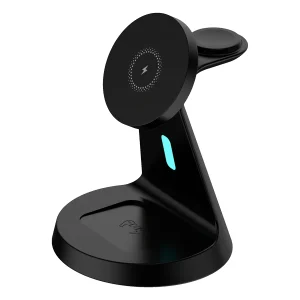 מטען אלחוטי מגנטי 3 ב-1 20W שחור לאייפון, שעון אפל ואוזניות עם טעינה מהירה, עיצוב עומד ותמיכה רחבה | Miracase MQMW600