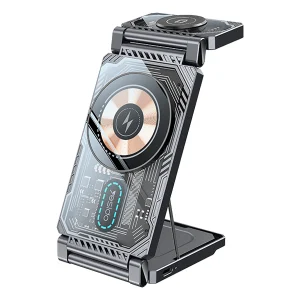 מטען אלחוטי מתקפל 22W לטעינת אייפון, שעון אפל ואיירפודס, תומך MagSafe ונוח לנשיאה | Yesido DS25