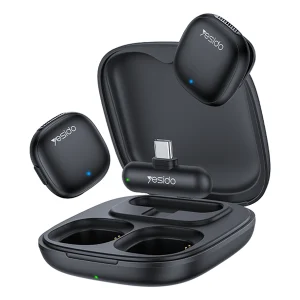 מיקרופון אלחוטי כפול עם סינון רעשים בטכנולוגיית AI, חיבור USB-C, סאונד איכותי וסוללה עד 7 שעות | Yesido KR21