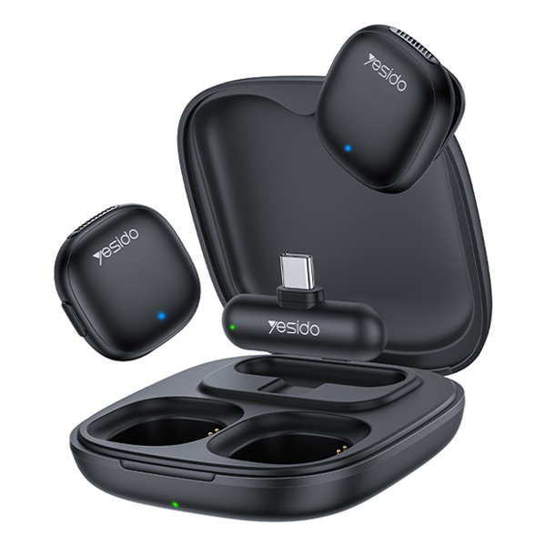 מיקרופון אלחוטי כפול עם סינון רעשים בטכנולוגיית AI, חיבור USB-C, סאונד איכותי וסוללה עד 7 שעות | Yesido KR21