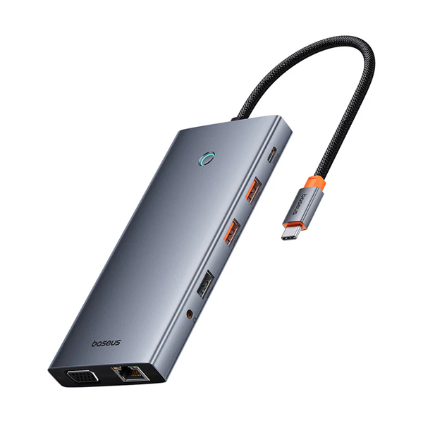מפצל Usb עם 13 יציאות אפור, קורא כרטיסים וכרטיס רשת | Baseus Portaljoy Series 13 Port