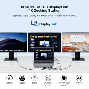 תחנת עגינה 11 יציאות עם חיבורי Usb C, Usb A, Hdmi 4k, רשת ו 3.5 מ״מ | Unitek D1147agy01 13