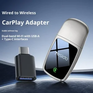 מתאם אלחוטי לרכב ל Carplay עם חיבור Wi Fi כפול 2.4g:5g וחיבור Usb ומתאם Usb C כלול | Yesido Km29 4