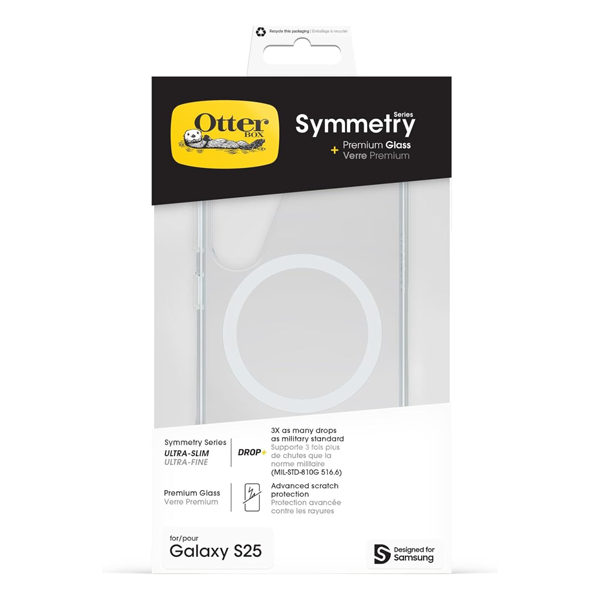 כיסוי שקוף לסמסונג Galaxy S25 Plus עם מגנטים למטען Qi2 ומגן מסך עמיד במיוחד | Otterbox Symmetry