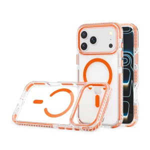 כיסוי שקוף עם מסגרת כתומה תומך Magsafe לאייפון 15 בעיצוב ייחודי עם הגנה חכמה למכשיר | Nanox Bold Magsafe