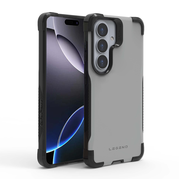 כיסוי מגן קשיח לגלקסי S26 אפור עם פינות בולמות זעזועים והגנה מלאה למצלמה | Gripcase Legend