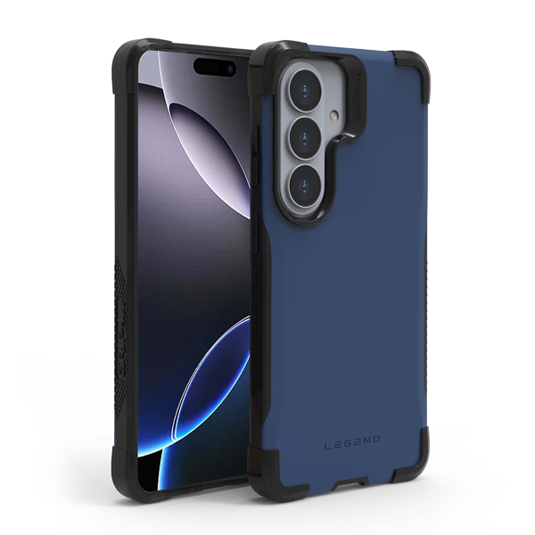 כיסוי מגן קשיח לגלקסי S26 כחול עם פינות בולמות זעזועים והגנה מלאה למצלמה | Gripcase Legend