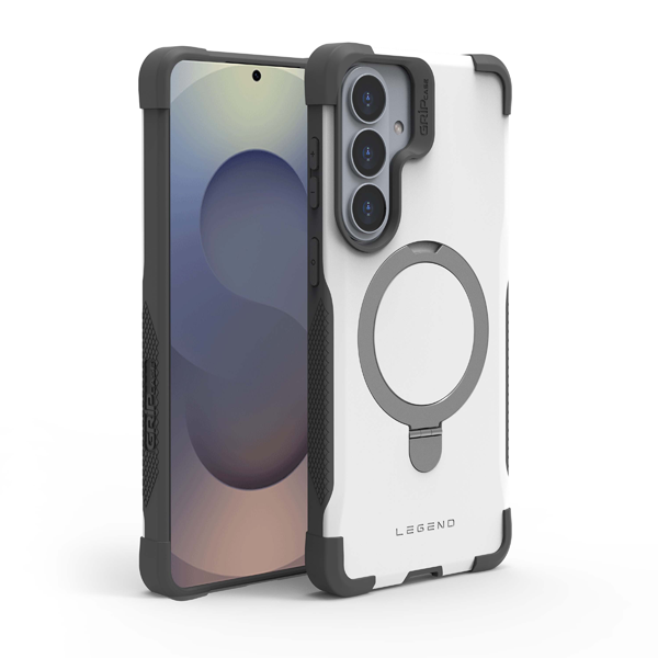 כיסוי מגן קשיח לגלקסי S26 פלוס תומך טעינה מגנטית לבן עם פינות בולמות זעזועים והגנה מלאה למצלמה | Gripcase Legend
