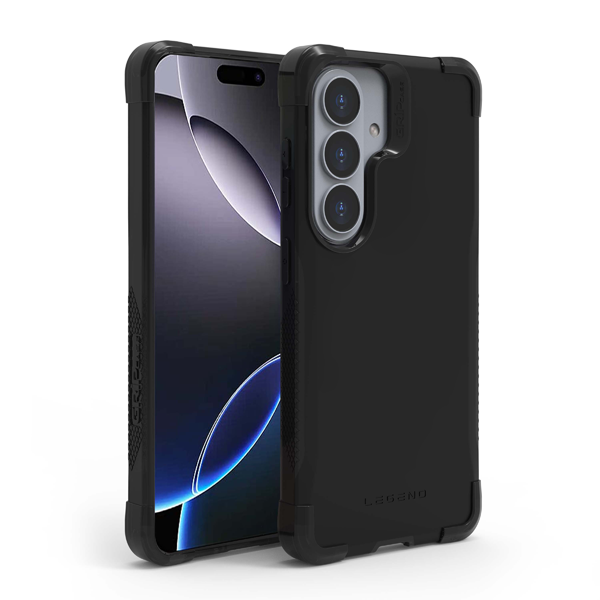 כיסוי מגן קשיח לגלקסי S26 שחור עם פינות בולמות זעזועים והגנה מלאה למצלמה | Gripcase Legend