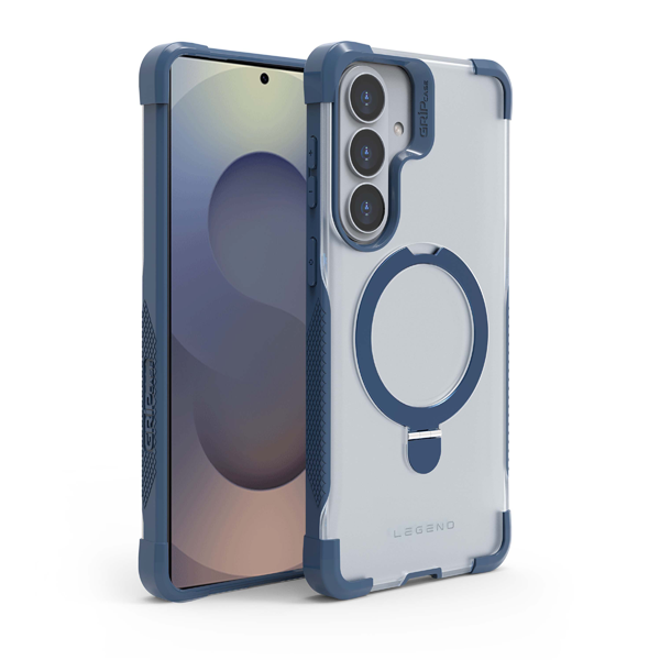 כיסוי מגן קשיח לגלקסי S26 תומך טעינה מגנטית אפור כחול עם פינות בולמות זעזועים והגנה מלאה למצלמה | Gripcase Legend
