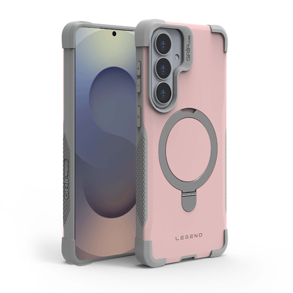 כיסוי מגן קשיח לגלקסי S26 תומך טעינה מגנטית ורוד עם פינות בולמות זעזועים והגנה מלאה למצלמה | Gripcase Legend