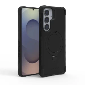 כיסוי מגן קשיח לגלקסי S26 תומך טעינה מגנטית שחור עם פינות בולמות זעזועים והגנה מלאה למצלמה | Gripcase Legend