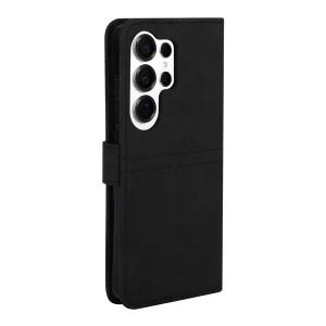 כיסוי ספר לגלקסי S26 אולטרה שחור דמוי עור עם סגירה מגנטית ומקום ל 6 כרטיסים | Grip Case Tasca