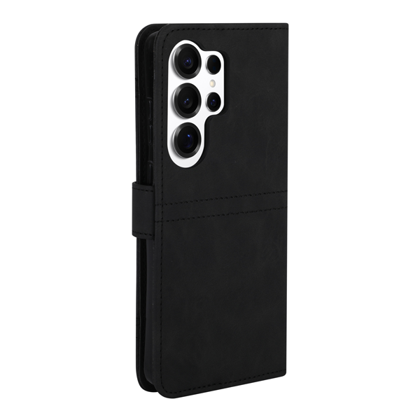 כיסוי ספר לגלקסי S26 אולטרה שחור דמוי עור עם סגירה מגנטית ומקום ל 6 כרטיסים | Grip Case Tasca