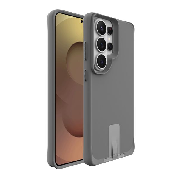 כיסוי פלסטיק לגלקסי S26 אולטרה אפור עם רגלית מתכת וטעינה אלחוטית מובנית | Grip Case Matrix