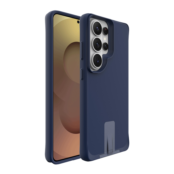 כיסוי פלסטיק לגלקסי S26 אולטרה כחול עם רגלית מתכת וטעינה אלחוטית מובנית | Grip Case Matrix