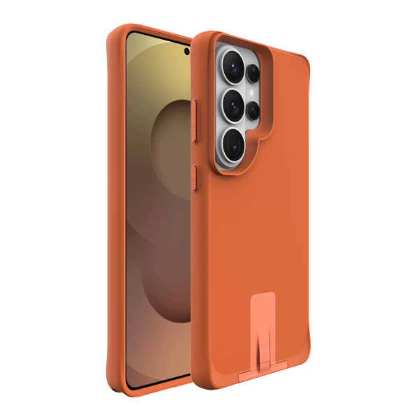 כיסוי פלסטיק לגלקסי S26 אולטרה כתום עם רגלית מתכת וטעינה אלחוטית מובנית | Grip Case Matrix