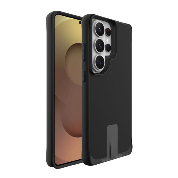 כיסוי פלסטיק לגלקסי S26 אולטרה שחור עם רגלית מתכת וטעינה אלחוטית מובנית | Grip Case Matrix