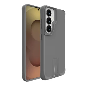 כיסוי פלסטיק לגלקסי S26 אפור עם רגלית מתכת וטעינה אלחוטית מובנית | Grip Case Matrix