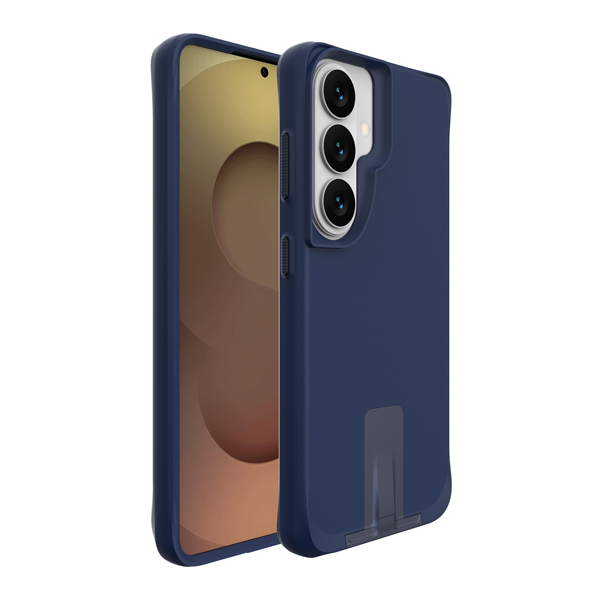 כיסוי פלסטיק לגלקסי S26 כחול עם רגלית מתכת וטעינה אלחוטית מובנית | Grip Case Matrix