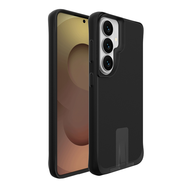 כיסוי פלסטיק לגלקסי S26 פלוס שחור עם רגלית מתכת וטעינה אלחוטית מובנית | Grip Case Matrix