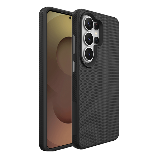 כיסוי קשיח שחור לסמסונג Galaxy S26 אולטרה דו־שכבתי עם מרקם מחוספס להגנה מוגברת | Grip Case Flex