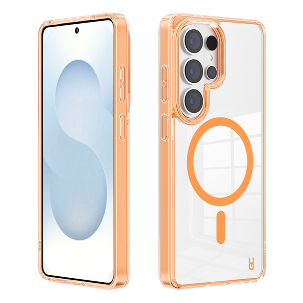 מגן קשיח לגלקסי S26 אולטרה כתום עם טעינה אלחוטית עמיד לנפילות | Grip Case Crystal