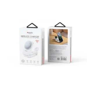 מטען אלחוטי 15w לבן לטעינת אייפון, Airpods ושעון מתקפל לשימוש ביתי | Yesido Ds27 4