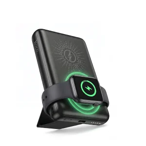 מטען נייד אלחוטי שחור 3 ב 1 בהספק 20w 10000mah עם מעמד לסמארטפון | Hoco Db93 1