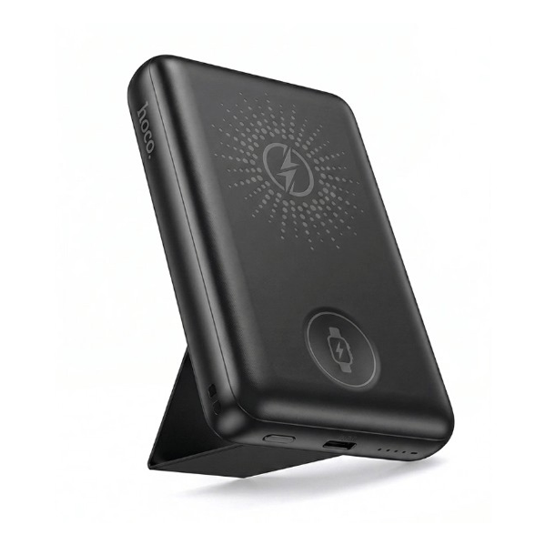 מטען נייד אלחוטי שחור 3 ב 1 בהספק 20w 10000mah עם מעמד לסמארטפון | Hoco Db93
