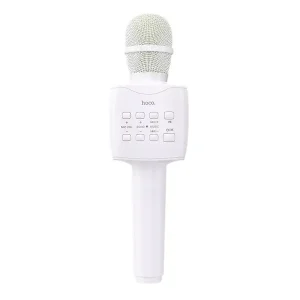 מיקרופון קריוקי אלחוטי לבן עם רמקול מובנה, בלוטות’ 5.0 ואפקטים לשינוי קול | Hoco Bk5 Cantando