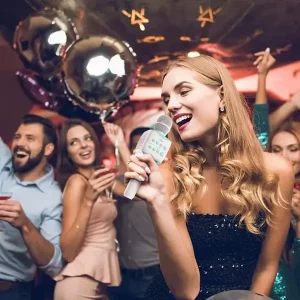 מיקרופון קריוקי אלחוטי לבן עם רמקול מובנה, בלוטות’ 5.0 ואפקטים לשינוי קול | Hoco Bk5 Cantando 4