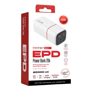 סוללת גיבוי אלחוטית לבנה תומכת Magsafe בעוצמת 20000mah עם טעינה מהירה עד 70 וואט | Energy E20kpd70 1