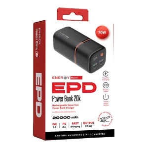 סוללת גיבוי אלחוטית שחורה תומכת Magsafe בעוצמת 20000mah עם טעינה מהירה עד 70 וואט | Energy E20kpd70 1