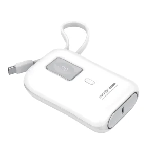 סוללת גיבוי לבנה 10000mah עם כבלים מובנים Type C & Lightning לחיבור מהיר | Energy E10kpd20