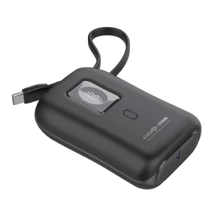 סוללת גיבוי שחורה 10000mah עם כבלים מובנים Type C & Lightning לחיבור מהיר | Energy E10kpd20