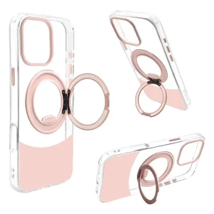 כיסוי מט לאייפון 16 פרו מקס ורוד ושקוף עם סטנד Magsafe ומגן מצלמה | Velox Magring