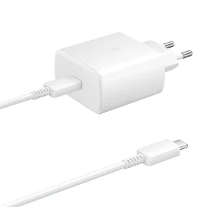 מטען סמסונג מקורי לבן מהיר במיוחד 65w, חיבור Type C ל Type C באורך 1.80 מטר | Samsung