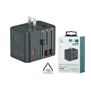 מטען קיר אוניברסלי 68w שחור קומפקטי לטעינה מהירה ועוצמתית עם מתאמי חשמל ליותר מ 150 מדינות | Cellero Jy312 1