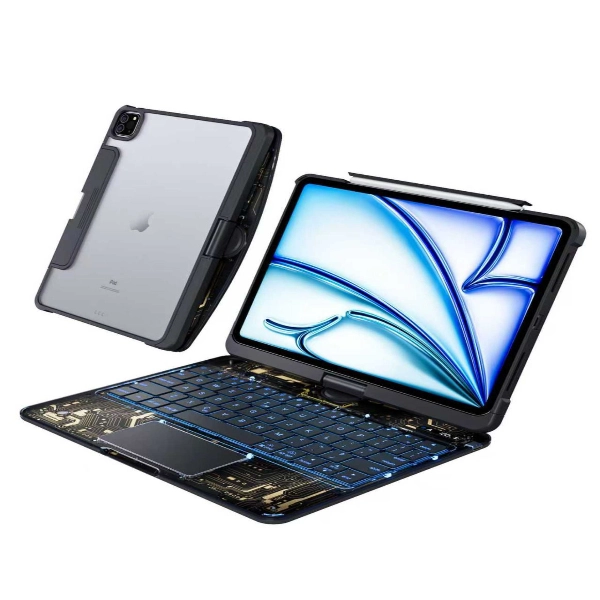 כיסוי מקלדת מסתובב 360° ל Ipad Pro 11 2025 עם תאורת מקשים Rgb ומשטח מגע | Energy Instinct Ek160