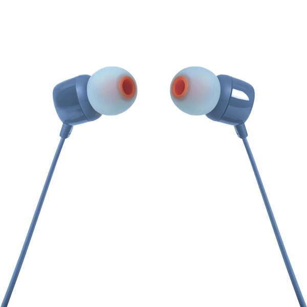 אוזניות חוטיות תוך אוזן כחולות עם Jbl Pure Bass, כבל שטוח ומיקרופון מובנה | Jbl Tune 110