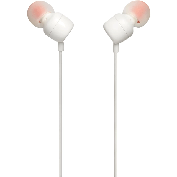 אוזניות חוטיות תוך אוזן לבנות עם Jbl Pure Bass, כבל שטוח ומיקרופון מובנה | Jbl Tune 110