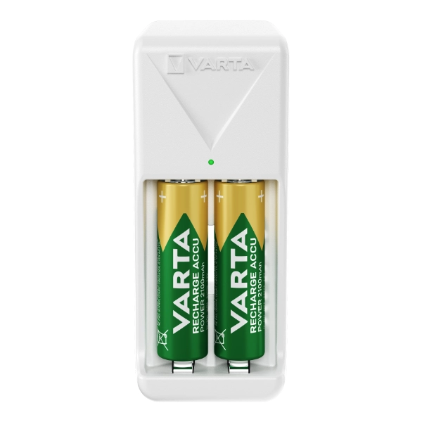 מטען סוללות נטענות עם 2 סוללות Aa בעוצמת 2100mah לטעינה מהירה ובטוחה | Varta Mini Charger 2