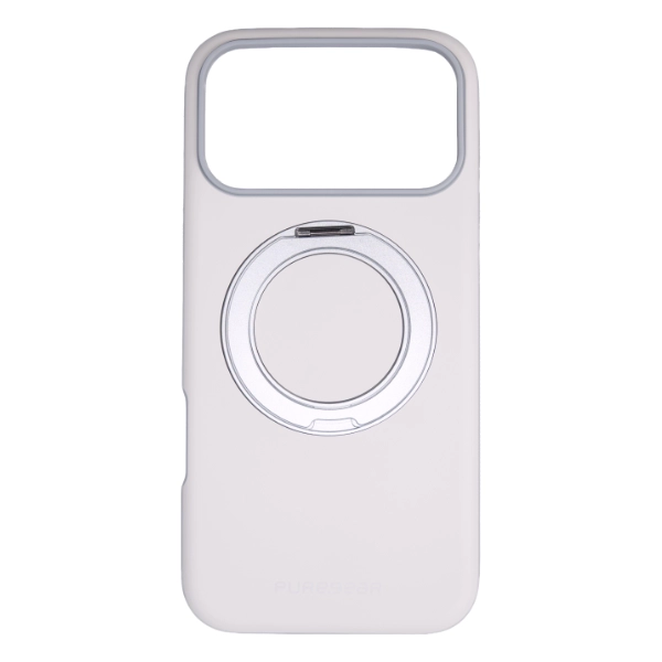 כיסוי לבן לאייפון 18 פרו תומך Magsafe עם טבעת סטנד מסתובבת 360°, בלימת זעזועים וטעינה אלחוטית | Puregear Dualtek360