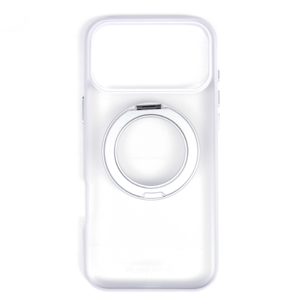 כיסוי שקוף עשן לאייפון 18 פרו מקס תומך Magsafe עם טבעת סטנד מסתובבת 360°, בלימת זעזועים וטעינה אלחוטית | Puregear Dualtek360 א