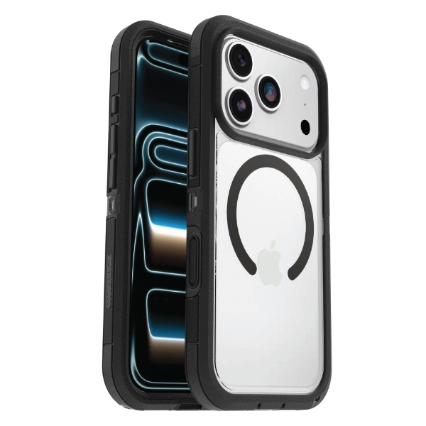 מגן קשיח לאייפון 18 פרו שקוף:שחור Otterbox Defender Xt | תומך Magsafe עם עמידות צבאית